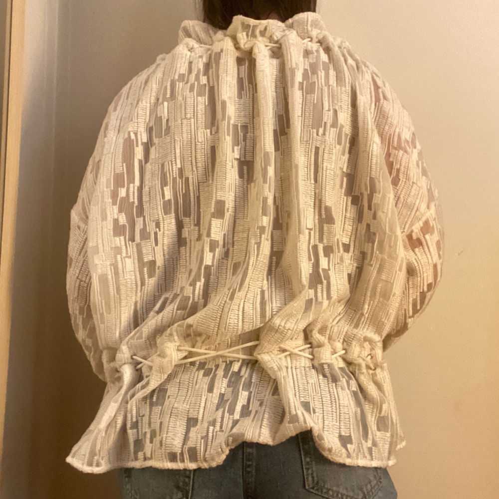 Iro Cream Threaded Pattern Tie Top - image 4